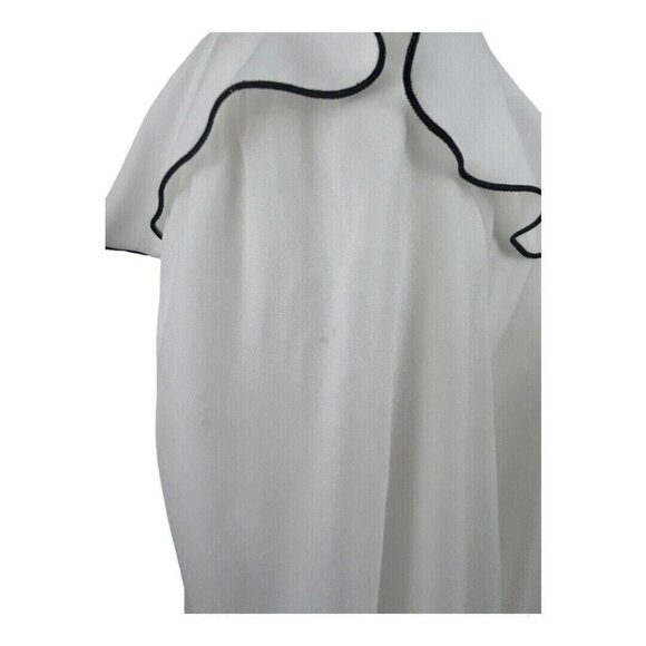 Zara Women's White Black Trim Blouse Peasant Ruffle Frill Boho - Small - Picture 7 of 11
